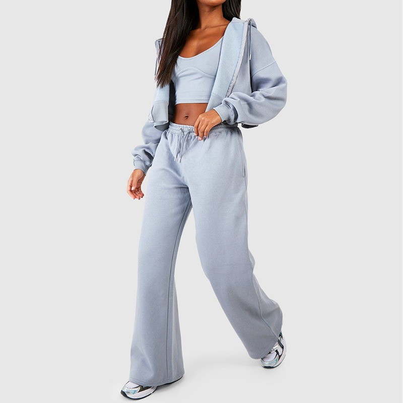Custom Women's Tracksuit 2-Piece Set | Cropped Zip Up Hoodie & Wide Leg Sweatpants | Polyester Cotton OEM Manufacturer Sialkot Pakistan