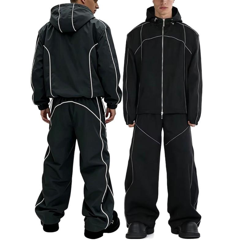 Custom Men's Reflective Tracksuit | Zip Up Hooded Windbreaker & Wide Leg Pants | Nylon Polyester Spandex Windproof Manufacturer Sialkot Pakistan