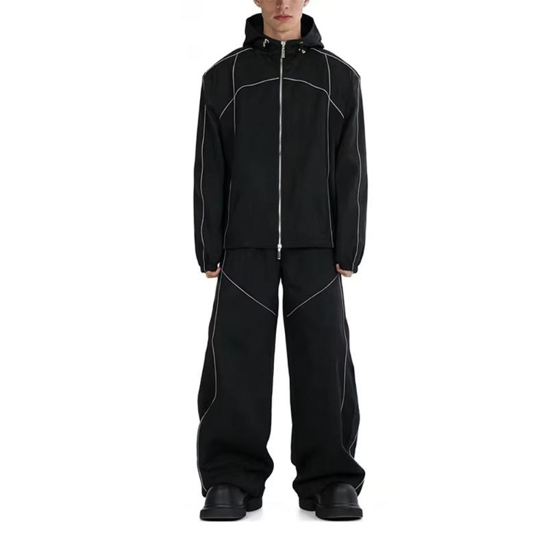 Custom Men's Reflective Tracksuit | Zip Up Hooded Windbreaker & Wide Leg Pants | Nylon Polyester Spandex Windproof Manufacturer Sialkot Pakistan