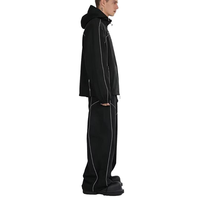 Custom Men's Reflective Tracksuit | Zip Up Hooded Windbreaker & Wide Leg Pants | Nylon Polyester Spandex Windproof Manufacturer Sialkot Pakistan