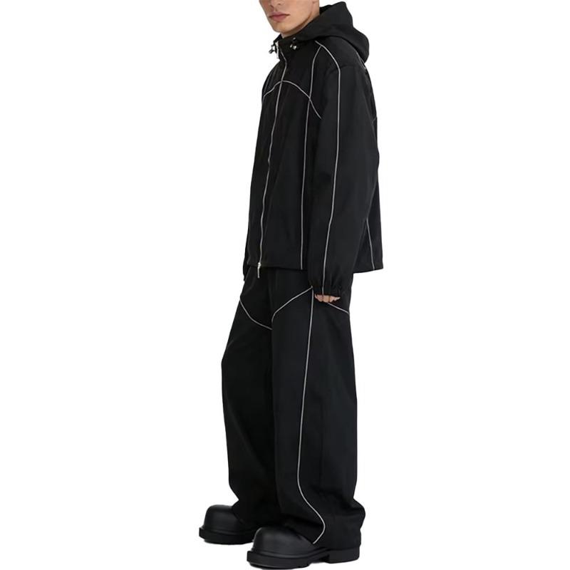 Custom Men's Reflective Tracksuit | Zip Up Hooded Windbreaker & Wide Leg Pants | Nylon Polyester Spandex Windproof Manufacturer Sialkot Pakistan