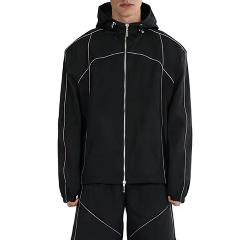Custom Men's Reflective Tracksuit | Zip Up Hooded Windbreaker & Wide Leg Pants | Nylon Polyester Spandex Windproof Manufacturer Sialkot Pakistan