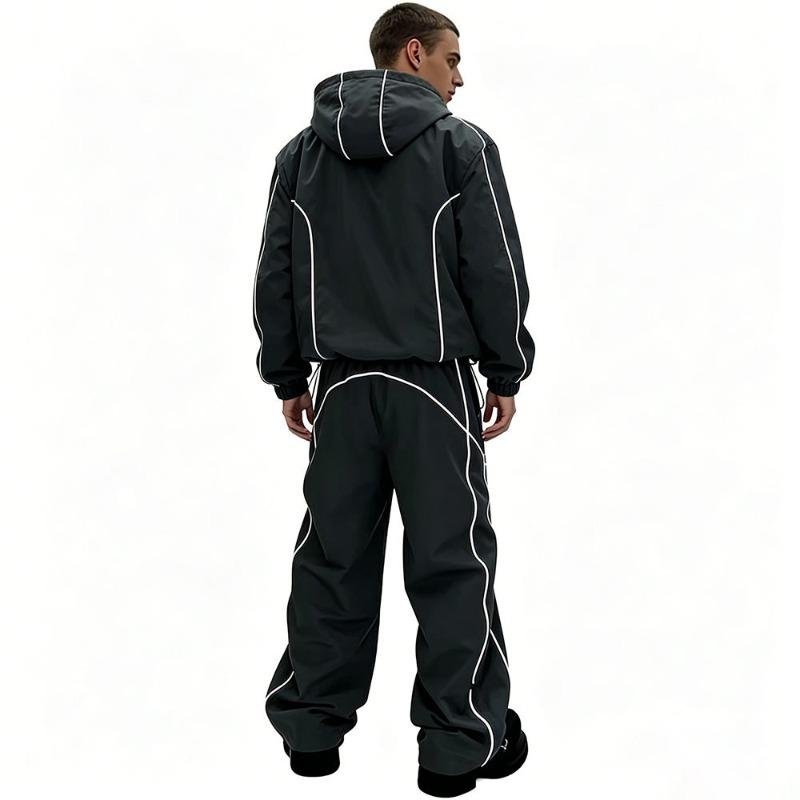 Custom Men's Reflective Tracksuit | Zip Up Hooded Windbreaker & Wide Leg Pants | Nylon Polyester Spandex Windproof Manufacturer Sialkot Pakistan