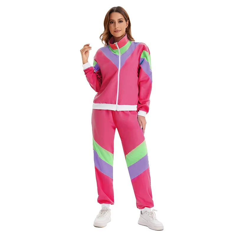 Custom Women's Retro Color Block Tracksuit | 80s Style Zip Up Track Jacket & Jogger Pants Set | Polyester OEM Manufacturer Sialkot Pakistan