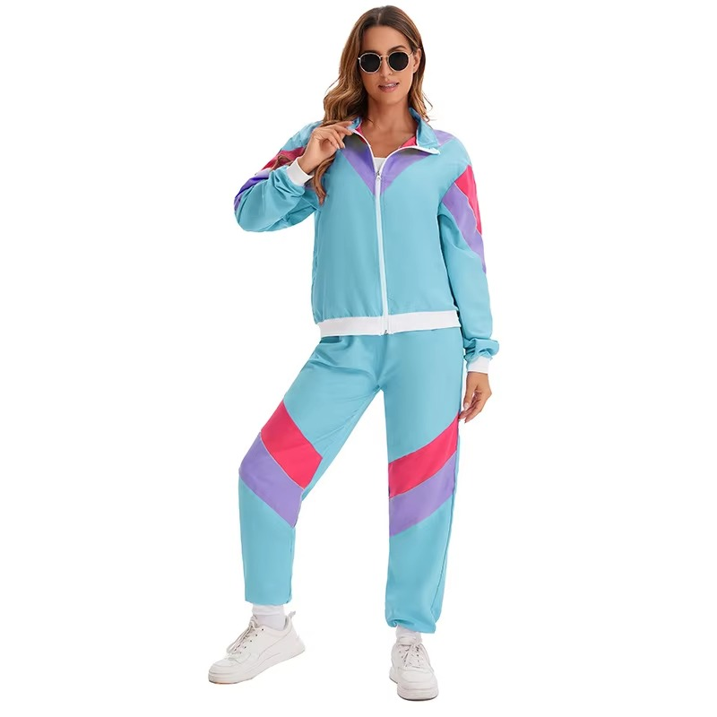 Custom Women's Retro Color Block Tracksuit | 80s Style Zip Up Track Jacket & Jogger Pants Set | Polyester OEM Manufacturer Sialkot Pakistan
