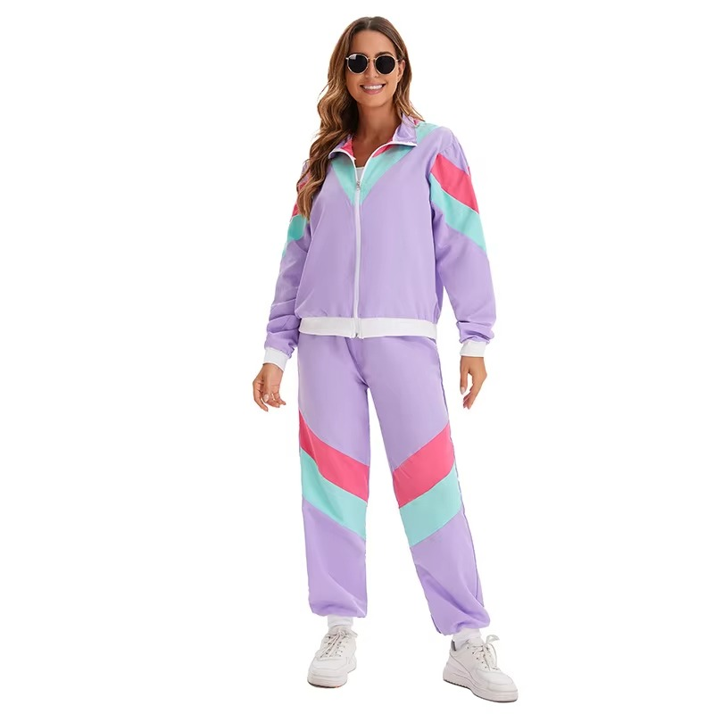 Custom Women's Retro Color Block Tracksuit | 80s Style Zip Up Track Jacket & Jogger Pants Set | Polyester OEM Manufacturer Sialkot Pakistan