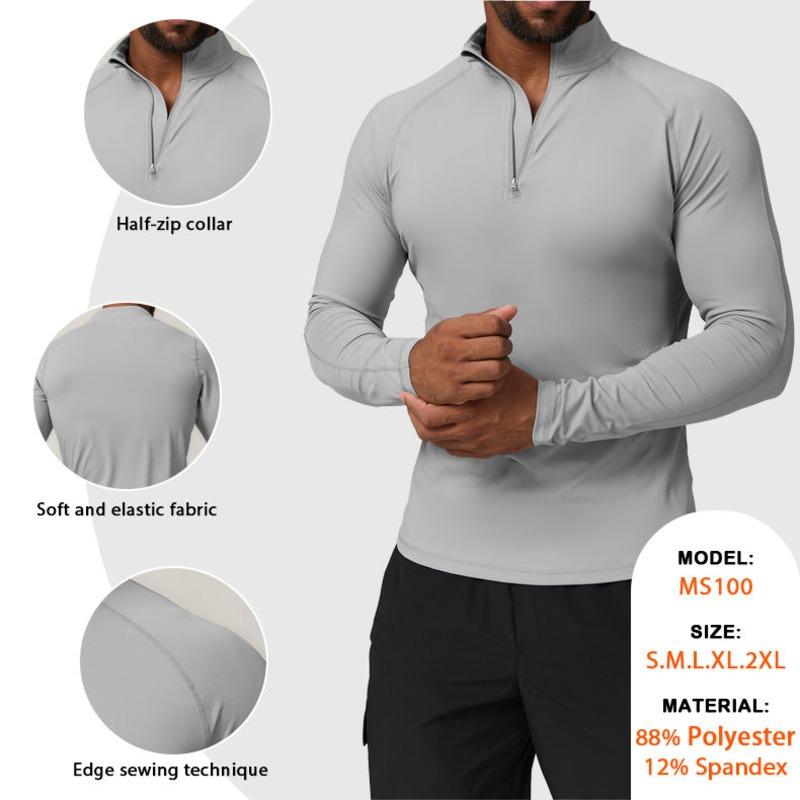 Plus Size Men's Half-Zip Long Sleeve T-Shirt Wholesale | Quick-Dry Stretch Polyester, Breathable & Anti-Pilling Activewear