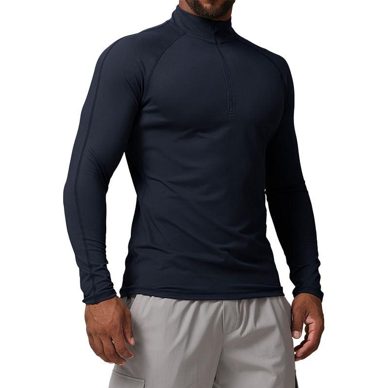 Plus Size Men's Half-Zip Long Sleeve T-Shirt Wholesale | Quick-Dry Stretch Polyester, Breathable & Anti-Pilling Activewear