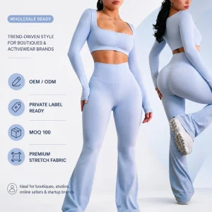 Custom Yoga Set Women, High Waist Flared Pants and Top, Two Piece Pilates Workout Activewear, Fitness Gym Sportswear