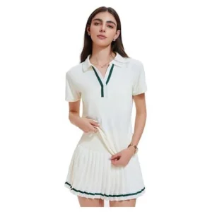 Tennis Apparel Women, Custom Polo Shirt and Pleated Skirt Set, Two Piece Tennis Wear, Golf Pickleball Activewear, OEM ODM Manufacturer Sialkot