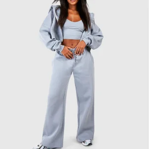 Custom Women's Tracksuit 2-Piece Set | Cropped Zip Up Hoodie &amp; Wide Leg Sweatpants | Polyester Cotton OEM Manufacturer Sialkot Pakistan