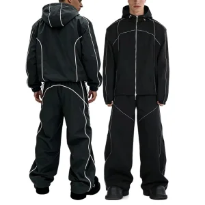 Custom Men's Reflective Tracksuit | Zip Up Hooded Windbreaker &amp; Wide Leg Pants | Nylon Polyester Spandex Windproof Manufacturer Sialkot Pakistan