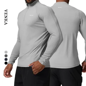 Plus Size Men's Half-Zip Long Sleeve T-Shirt Wholesale | Quick-Dry Stretch Polyester, Breathable &amp; Anti-Pilling Activewear