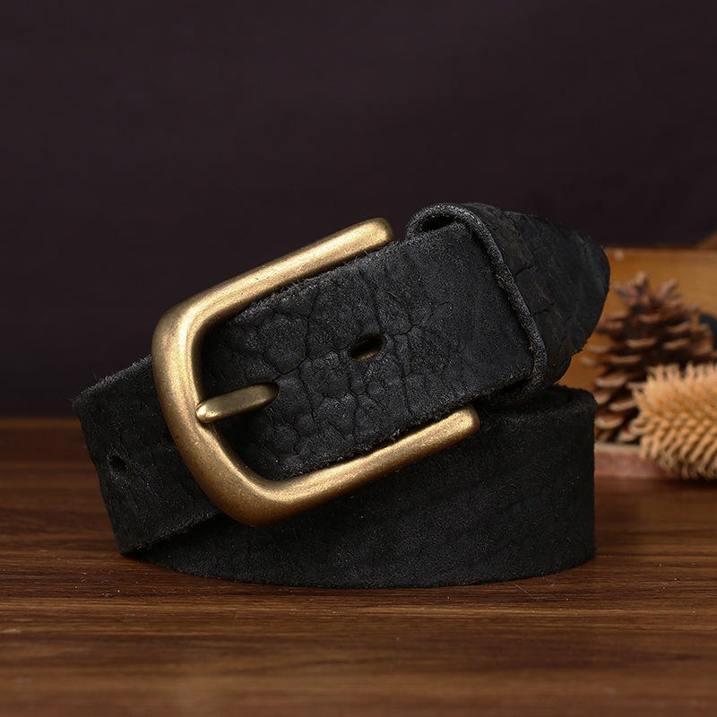 Vintage Crackle Leather Belt with Antique Buckle