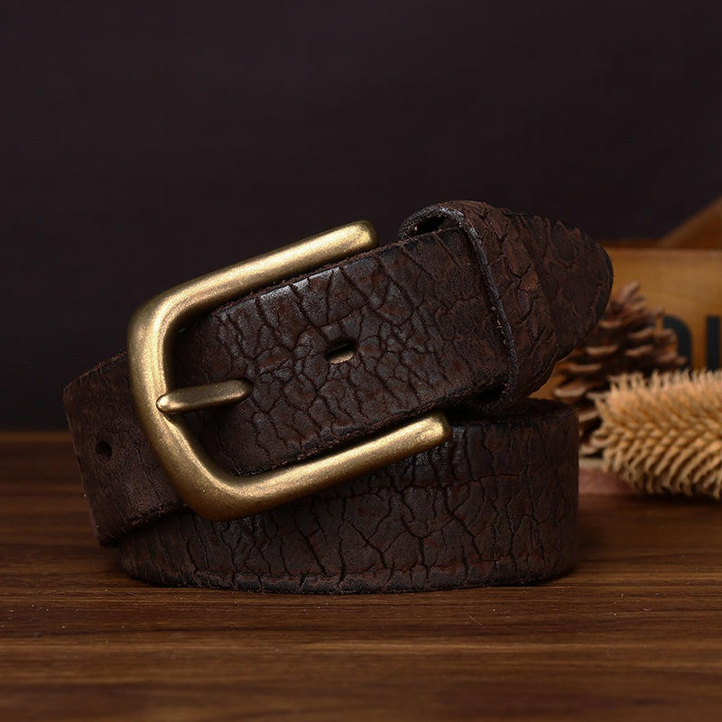 Vintage Crackle Leather Belt with Antique Buckle