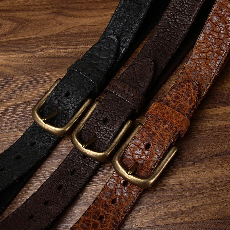 Vintage Crackle Leather Belt with Antique Buckle