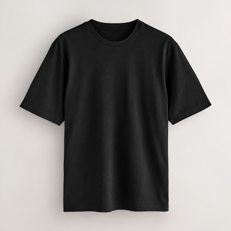 Premium Black Cotton T-Shirt, Customizable Plain Crew Neck Short Sleeve Casual Streetwear for Men and Women