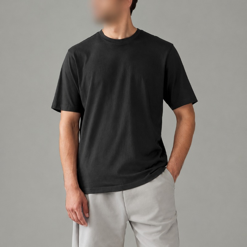 Premium Black Cotton T-Shirt, Customizable Plain Crew Neck Short Sleeve Casual Streetwear for Men and Women