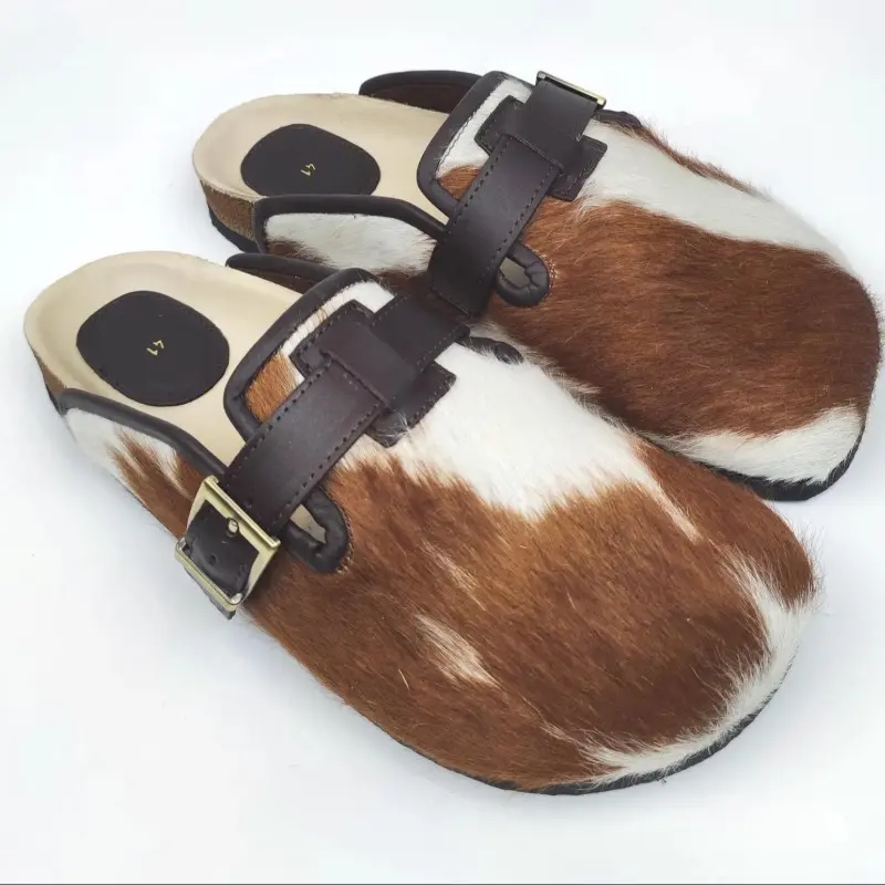 Luxury Genuine Hair-On Cowhide Leather Buckle Sandals