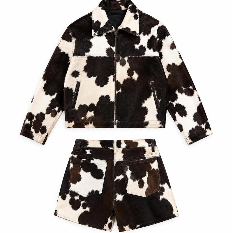 Cow Print Jacket & Shorts Co-Ord Set