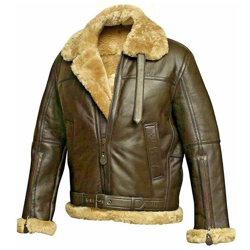 Men’s Genuine Leather Shearling Aviator Biker Jacket