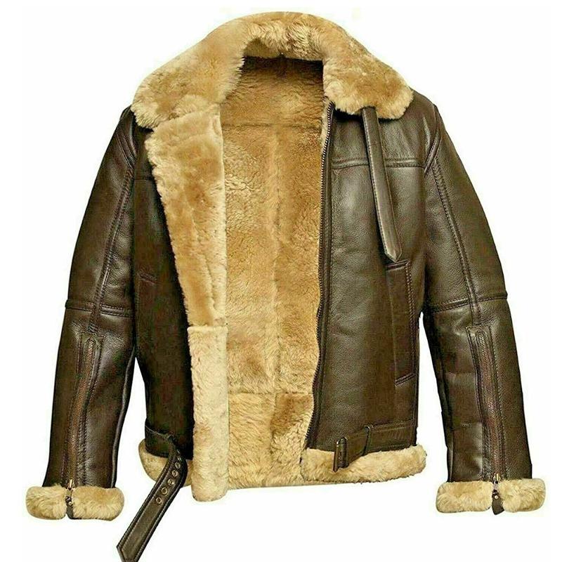 Men’s Genuine Leather Shearling Aviator Biker Jacket