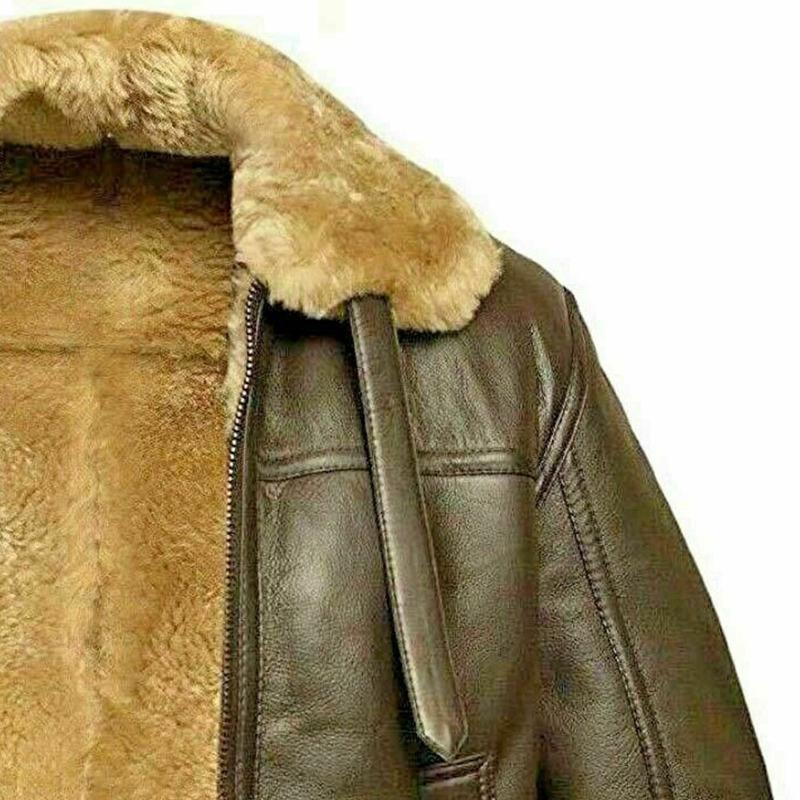 Men’s Genuine Leather Shearling Aviator Biker Jacket