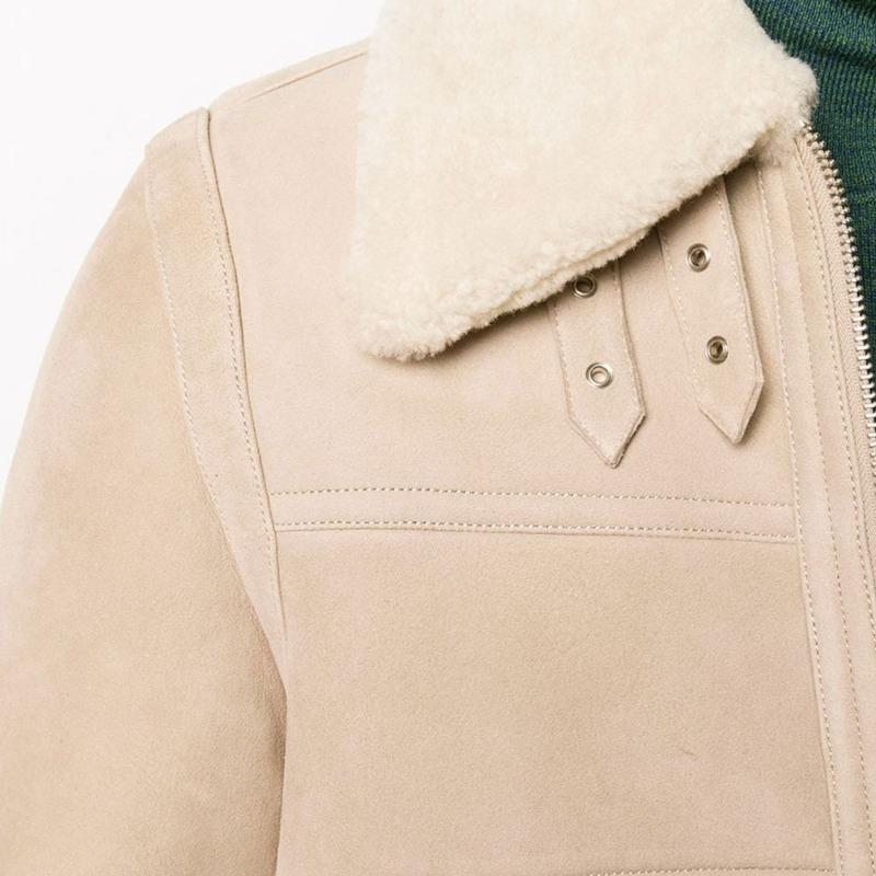 Men's Beige Shearling Leather Aviator Jacket