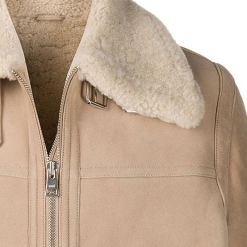 Men's Beige Shearling Leather Aviator Jacket