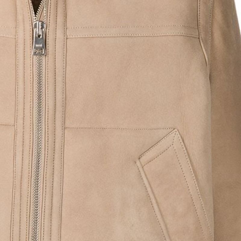 Men's Beige Shearling Leather Aviator Jacket