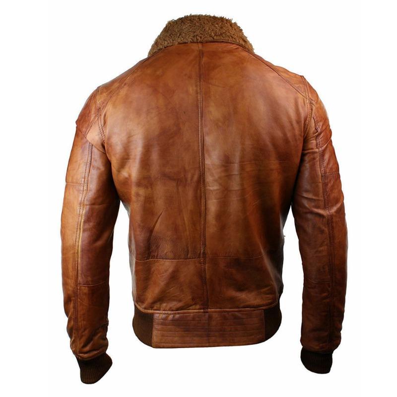 Men’s  Leather Shearling Collar Bomber Jacket