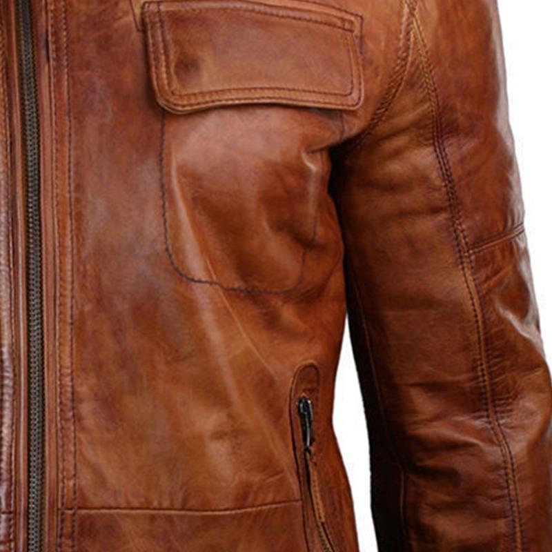 Men’s  Leather Shearling Collar Bomber Jacket