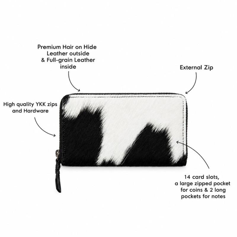 Hair-On Cowhide Leather Zip Wallet