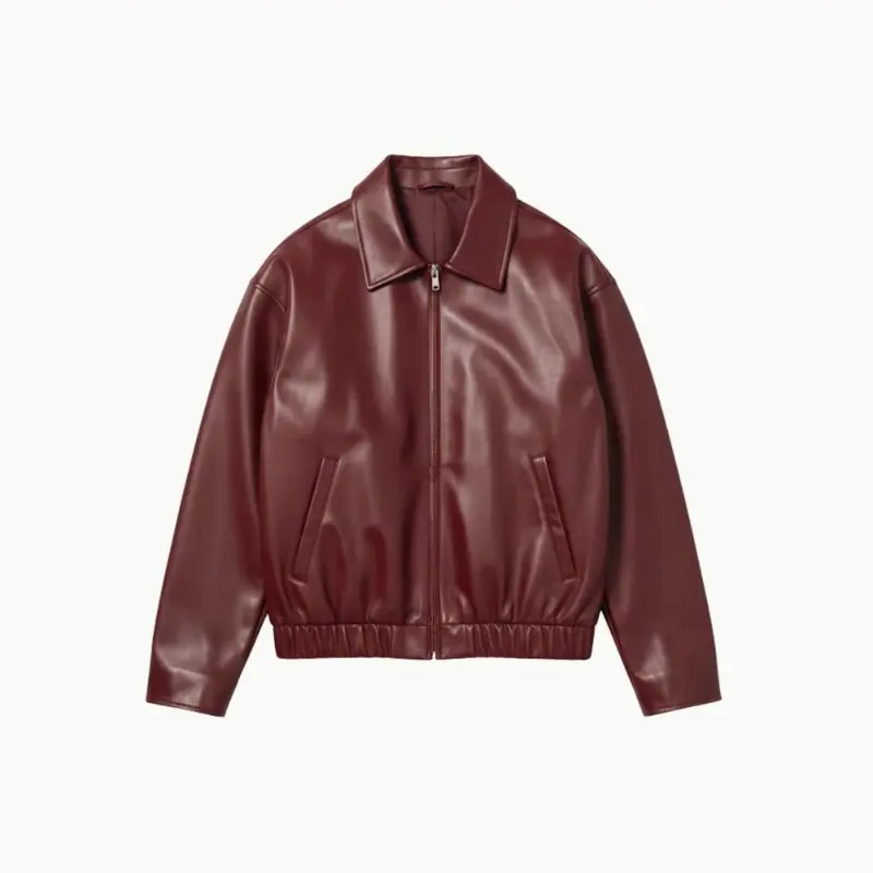 Burgundy Classic Leather Bomber Jacket