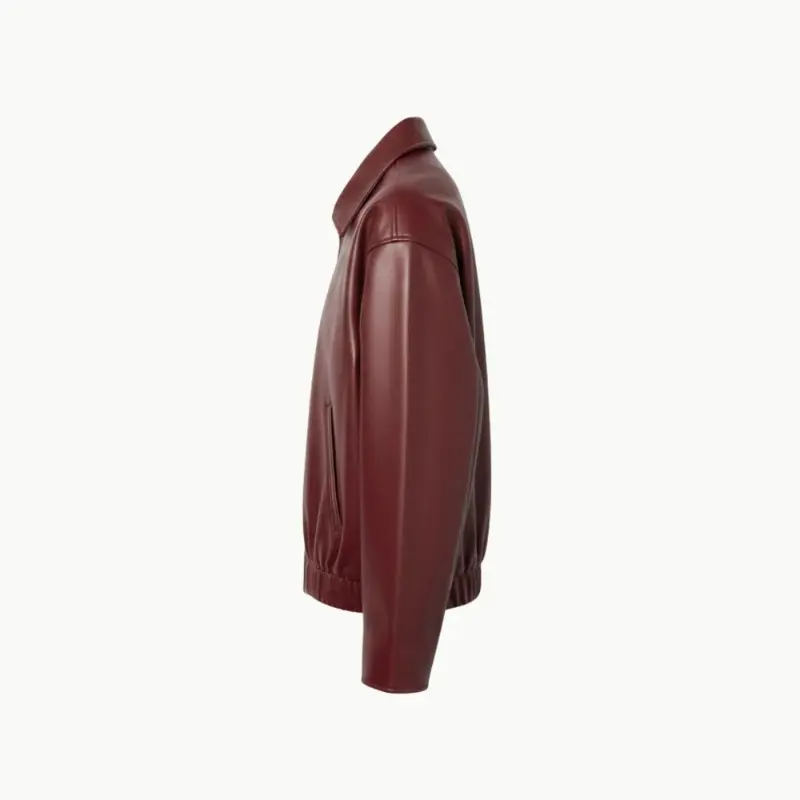 Burgundy Classic Leather Bomber Jacket