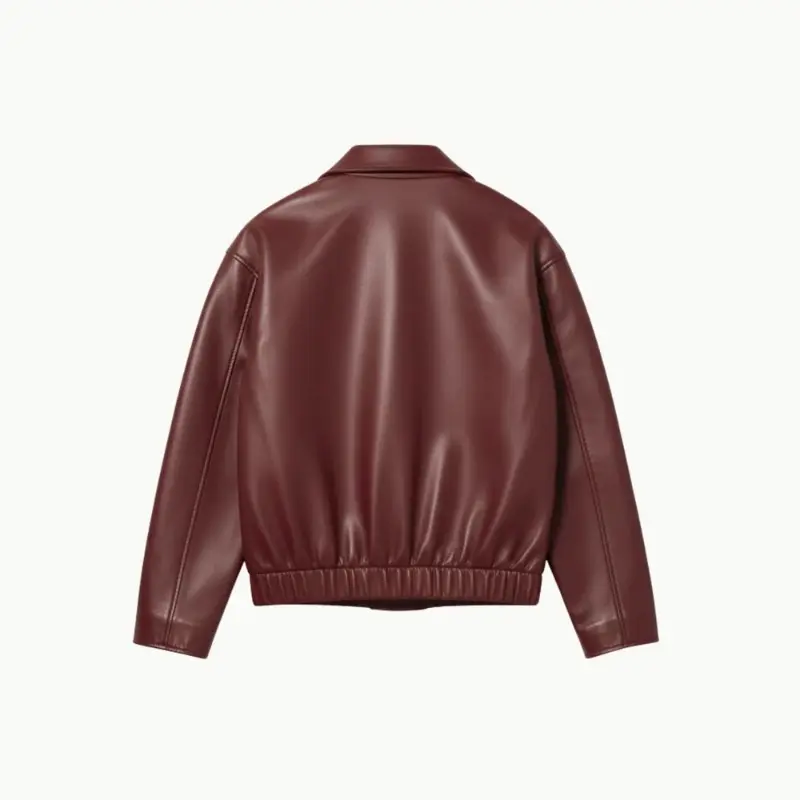 Burgundy Classic Leather Bomber Jacket