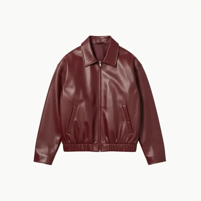 Burgundy Classic Leather Bomber Jacket