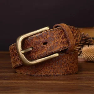 Vintage Crackle Leather Belt with Antique Buckle