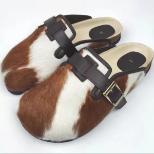 Luxury Genuine Hair-On Cowhide Leather Buckle Sandals