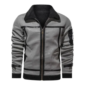 Leather Shearling Collar Jacket