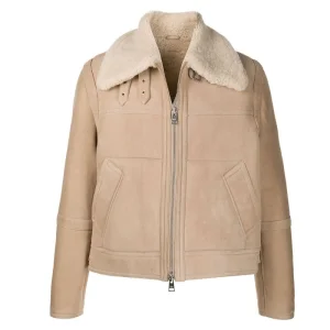 Men's Beige Shearling Leather Aviator Jacket