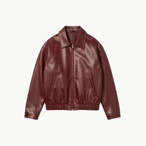 Burgundy Classic Leather Bomber Jacket