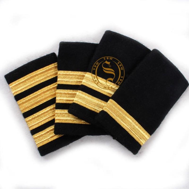Custom Pilot Epaulettes – Metallic Gold Metallic Wire Stripes (1, 2, 3, 4 Bars), Commercial Airline Rank Shoulder Boards, Aviation & Naval Epaulets