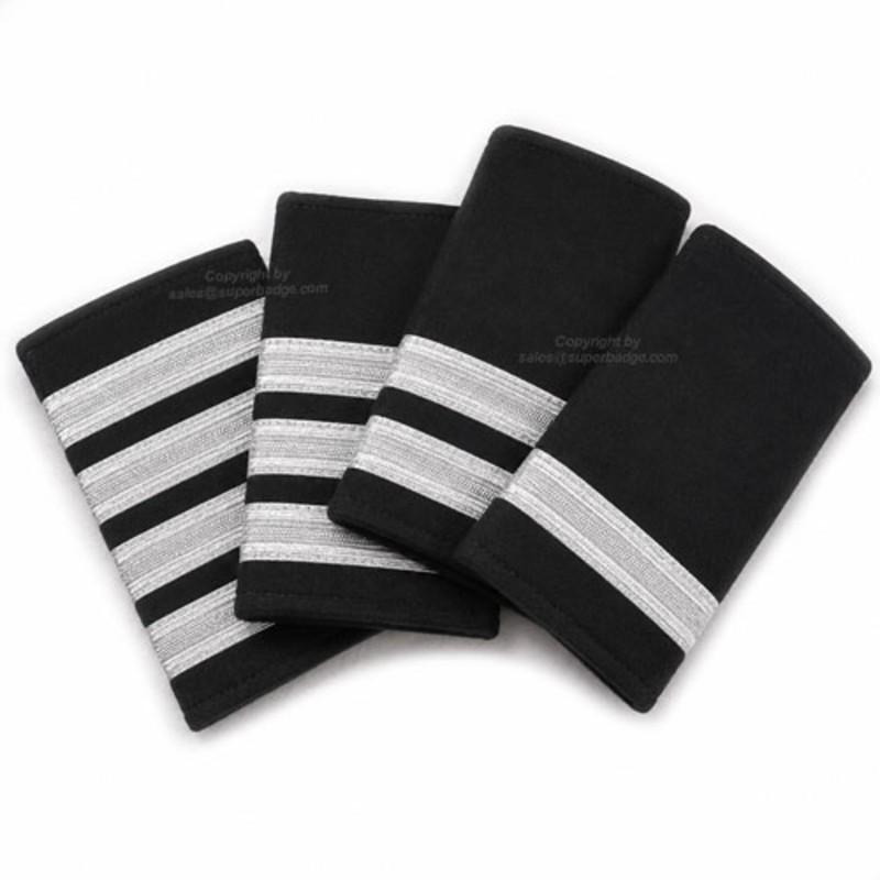 Custom Pilot Epaulettes – Metallic Silver Metallic Wire Stripes (1, 2, 3, 4 Bars), Commercial Airline Rank Shoulder Boards, Aviation & Naval Epaulets