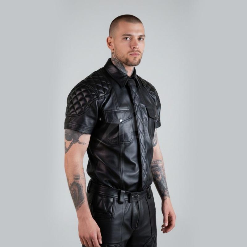 Mens Quilted Leather Shirt