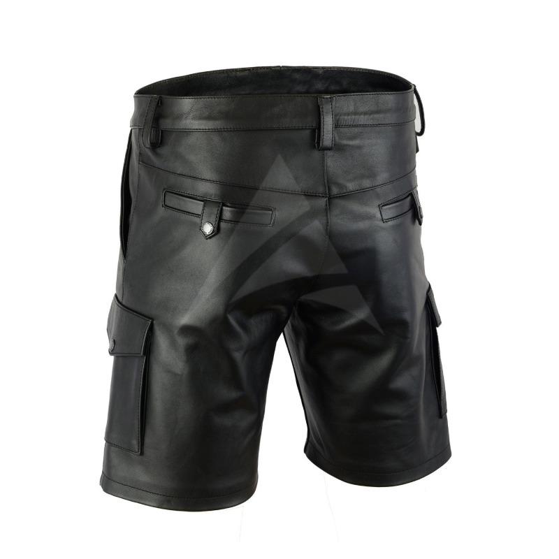 Mens Genuine Cowhide Leather Cargo Shorts