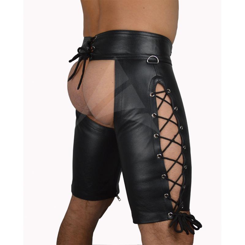 Mens Leather Short Chaps with Side Laces