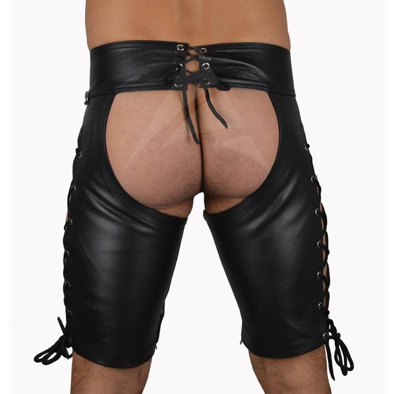 Mens Leather Short Chaps with Side Laces