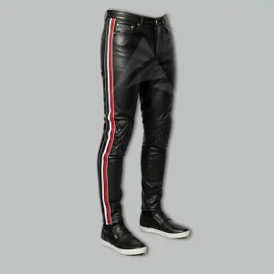 Black Pants With Leather Stripe On Side