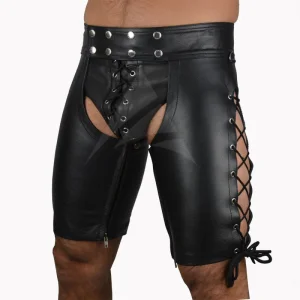 Mens Leather Short Chaps with Side Laces